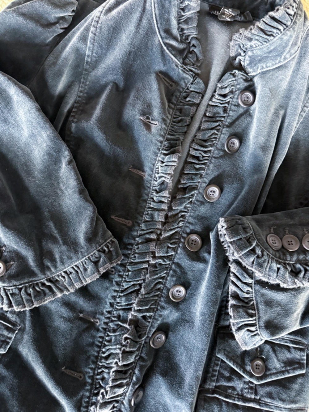 Women's Velvet Blue  Ruffle Jacket - Picture 2 of 3